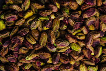 Pistachio nuts background close up