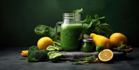 fresh green juice from healthy vegetables and fruits