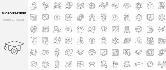 Set of linear microlearning icons. Thin outline icons pack. Vector illustration - obrazy, fototapety, plakaty