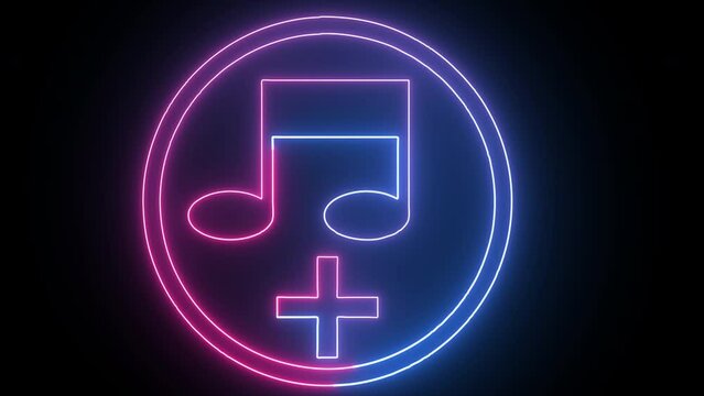 Hyperrealistic animated Neon Music Onn Symbol in trendy stylish colors. Futuristic technology - 4k