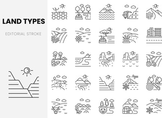 Fototapeta na wymiar Set of linear land types icons. Thin outline icons pack. Vector illustration