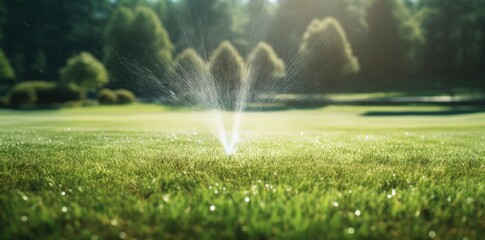 sprinkler spraying water on green grass - Powered by Adobe