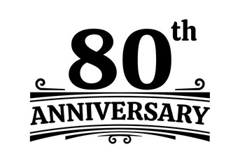 80 years anniversary logo, icon or badge. 80th birthday, jubilee celebration, wedding, invitation card design element. Vector illustration.