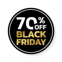 70% off. Black Friday sale sicker, label or badge. Circle discount banner design. 70 percent price off. Vector illustration.
