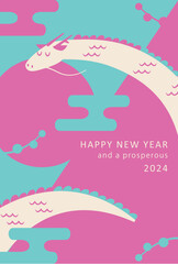 2024 New Year card design. Dragon and sunrise. For greeting cards, posters, flyers, covers, and banners etc.