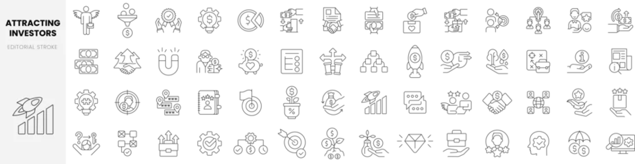 Fotobehang Set of linear attracting investors icons. Thin outline icons pack. Vector illustration © Joy Artisan