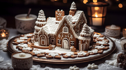 Gingerbread in the shape of a house - obrazy, fototapety, plakaty