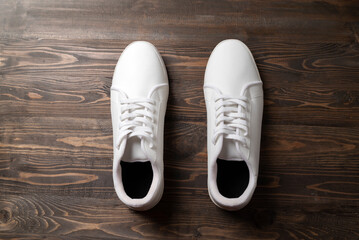 Closeup view of clean white sneakers