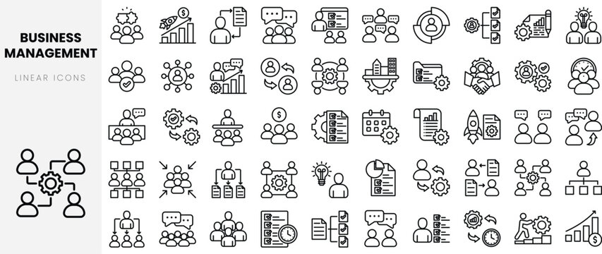 Set of linear business management icons. Thin outline icons pack. Vector illustration © Joy Artisan