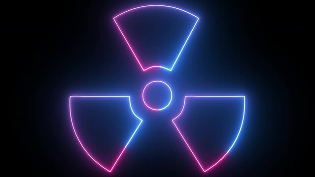 Hyperrealistic animated Neon Radioactive symbol in trendy stylish colors. Futuristic technology - 4k