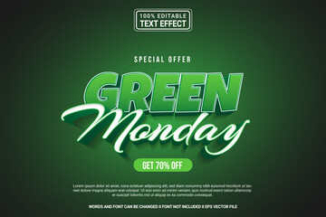 Editable text effect Green Monday 3d cartoon template style modren premium vector