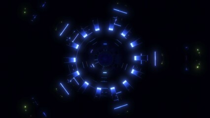 Colorful UI HUD circle elements 3D technological Tunnel Hi speed internet, transfering data NFT HUD.Titles and logo template.Tunnel