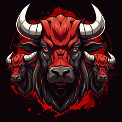 logo three big angry red anime bulls stand on four hooves created with Generative Ai