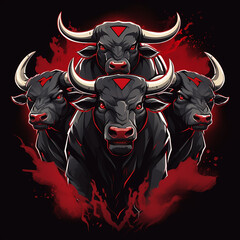 Naklejka premium logo three big angry red anime bulls stand on four hooves created with Generative Ai