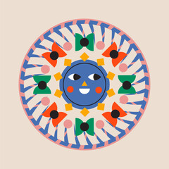 Colour abstract Sun with face. Vector illustration.