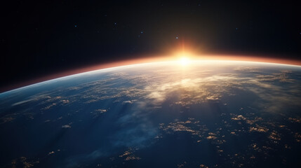 Fototapeta na wymiar Sunrise over Earth, view from ISS