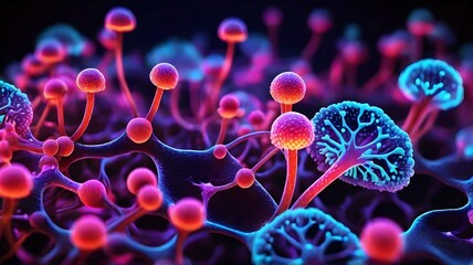 Molecule of candida auris fungal infection in darkness. - obrazy, fototapety, plakaty