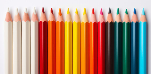 Set of colored pencils isolated on white background, top view.generative ai
