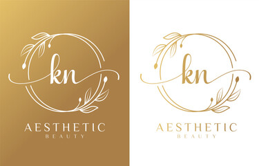 Letter KN Beauty Logo with Flourish Ornament