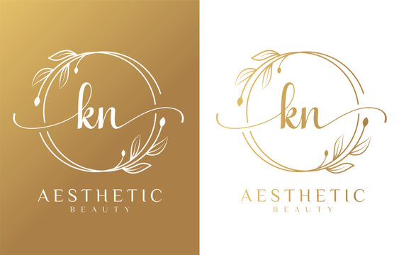 Letter KN Beauty Logo with Flourish Ornament