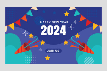 Vector Gradient New Year 2024 Horizontal Banner Template. - obrazy, fototapety, plakaty