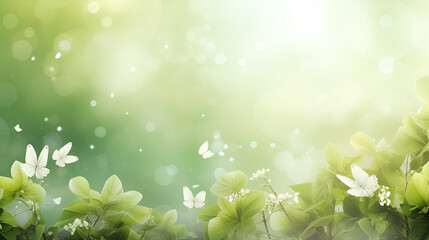 Fototapeta na wymiar Abstract Harmony, Summer's Palette Painted with Jasmine Petals and Lush Green Leaves on blurred summer and spring, green and white background generative AI
