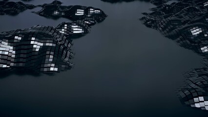 Abstract metal elements animation.Metal. Dark. 3D geometric background.Waving surface, cubicle.