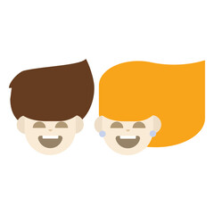 Funny kids laughing. Girl and boy in the playground or kindergarden. Simple logo for childish activities. Education concept. Happiness childhood.