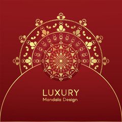 Golden, bright, luxury mandala design for wedding, celebration, festival, invitation, etc. 