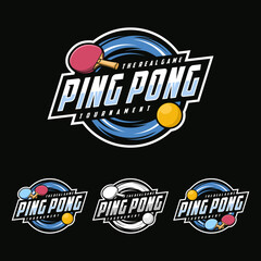 Table Tennis badges emblems logos design. Emblem set collection vector illustration for ping pong club - obrazy, fototapety, plakaty