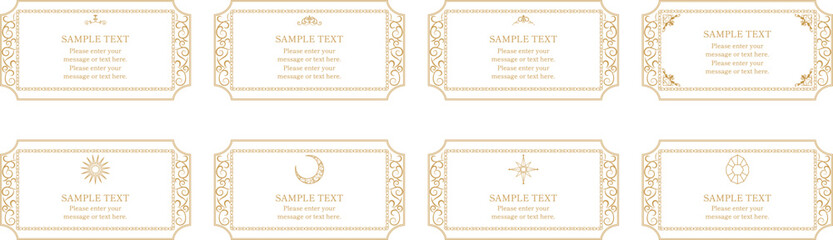 長方形の豪華な飾り枠フレームのデザインセット　ゴールド　 月　星　太陽　宝石　 - obrazy, fototapety, plakaty