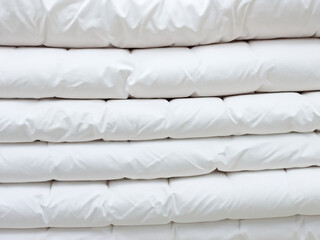 white pillows in bed close up ,view from above
