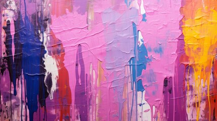 Colorful Chaos: A Vibrant Abstract Painting Bursting with Pink, Yellow, and Blue Hues