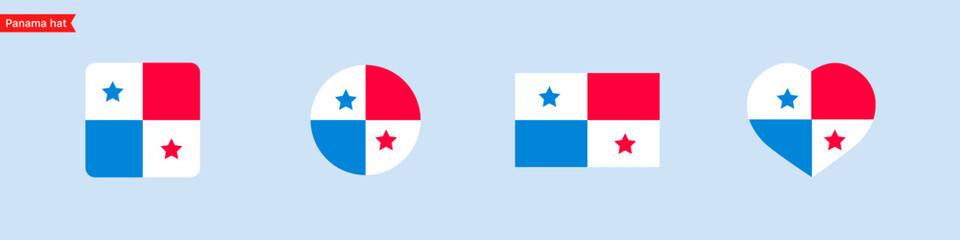 National flag of Panama. Panama flag icons in the shape of a square, circle, heart. Isolated flag symbols for language selection. Vector icons