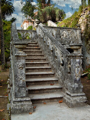 Palacio de Monserrate Palace. Staircase leading from the Botanical Garden to the palace in Neo-Gothic or Neogothic style. 19th century Palace built in the Sintra, Portugal near Lisbon.