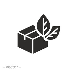 box with leafs icon, eco packaging, ecologicaly clean products, flat symbol - editable stroke vector illustration
