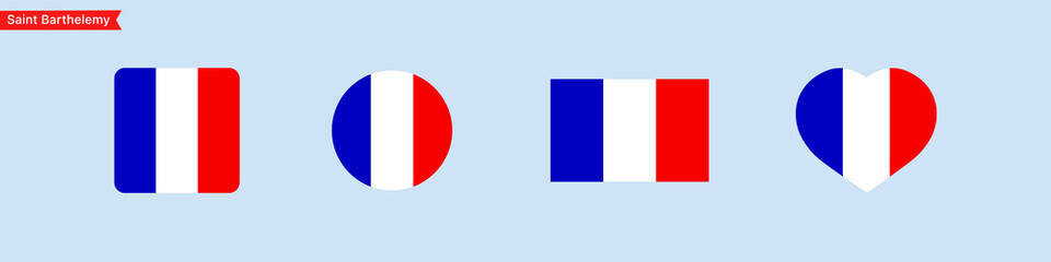 National flag of Saint Barthelemy Islands. Saint Barthelemy flag icons for language selection. Israel flag in the shape of a square, circle, heart. Vector icons