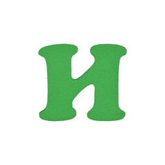 Ukrainian letter И made of porous (spongy) material (foam rubber) in green color isolated closeup
