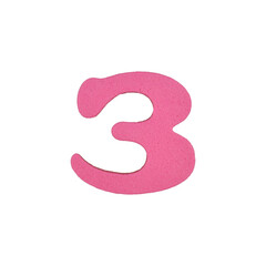 Ukrainian letter З (3) made of porous (spongy) material (foam rubber) in pink red color isolated closeup