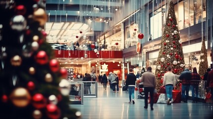 A Festive Christmas Tree Illuminating a Busy Mall Scene
