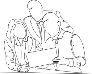 Continuous one line drawing of happy family. Vector illustration.