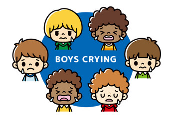 Clip art of multinational boy with crying face