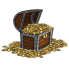 Pirate treasure chest full of gold. Vector illustration