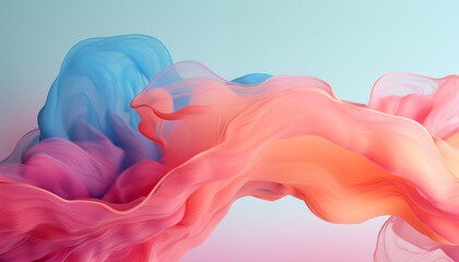 Abstract minimalistic wallpaper with translucent wave of paint in pastel colors. Viscous liquid.
