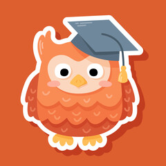 Cute Owl with graduation cap vector sticker