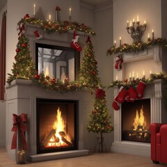 fireplace with christmas decoration