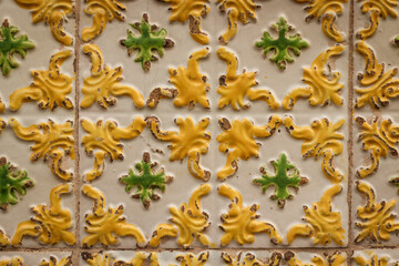 Textura azulejo português amarelo com detalhe verde