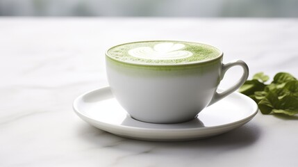 latte art cup green matcha green tea latte cup on  table