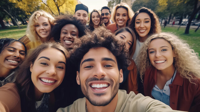 Students of Diverse Ethnicities Sharing a Selfie