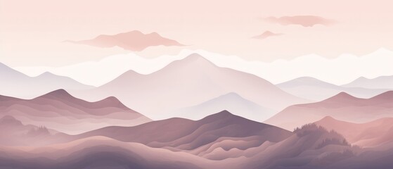Hand drawn mountain landscape cartoon on pastel color background. AI generated